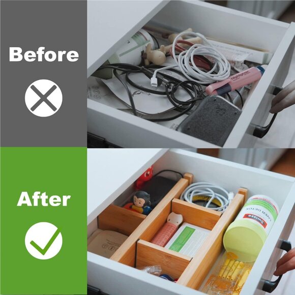 Elegant Bamboo Drawer Dividers - Adjustable 17-22'' Organizers for Tidy Spaces - Picture 4 of 9